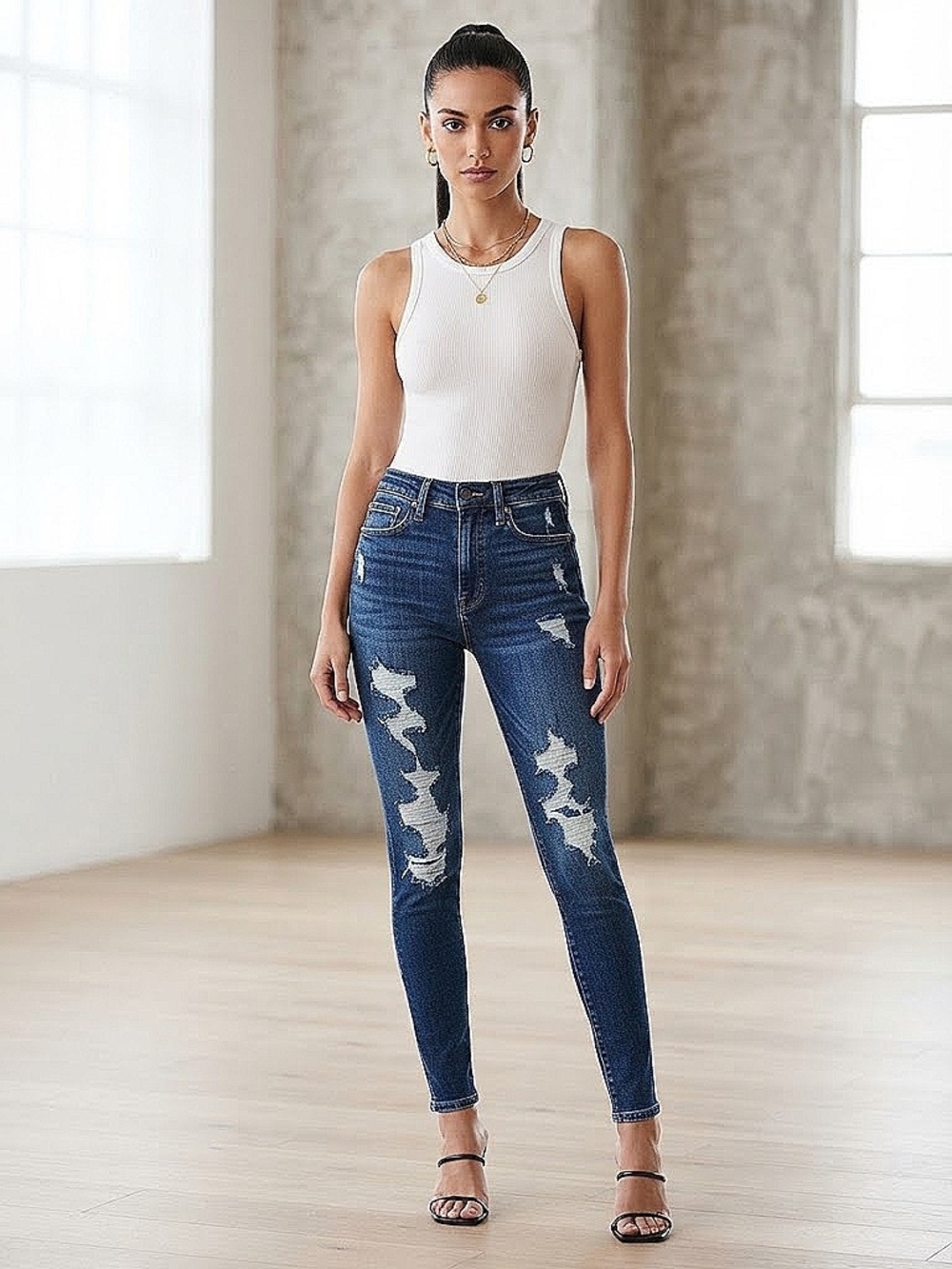 American Eagle Outfitters Distressed Skinny Jeans - Blue